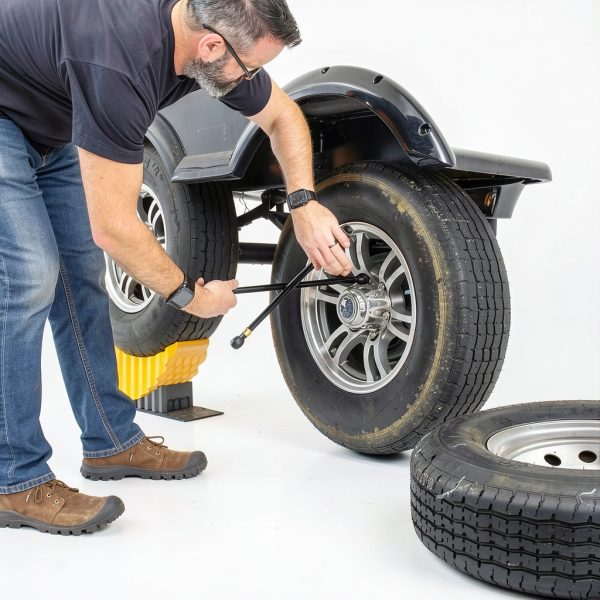 Camco Camper RV Curved Trailer Aid with Wheel Chock, Rubber Pad, 6.5"-6