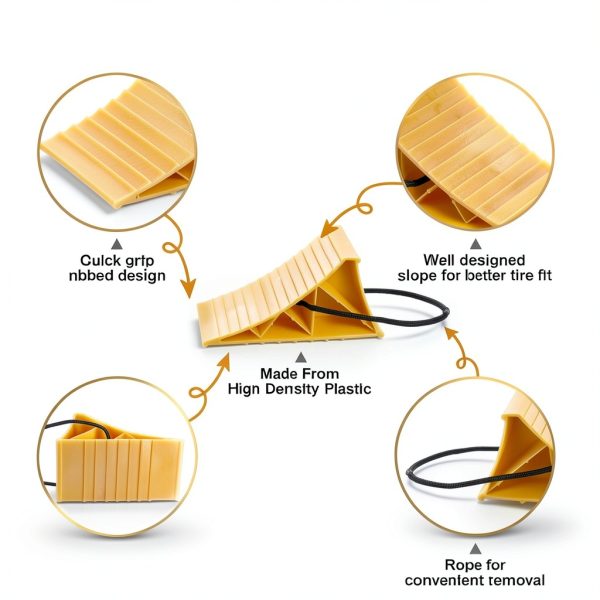 Wheel Chocks PAHTTO Heavy Duty Hard Plastic 4 Pack with Rope Yellow-2