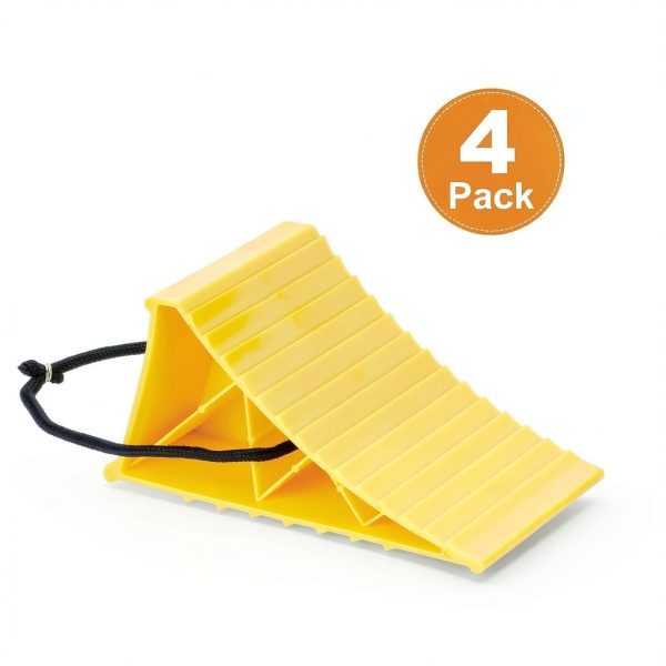 Wheel Chocks PAHTTO Heavy Duty Hard Plastic 4 Pack with Rope Yellow-1