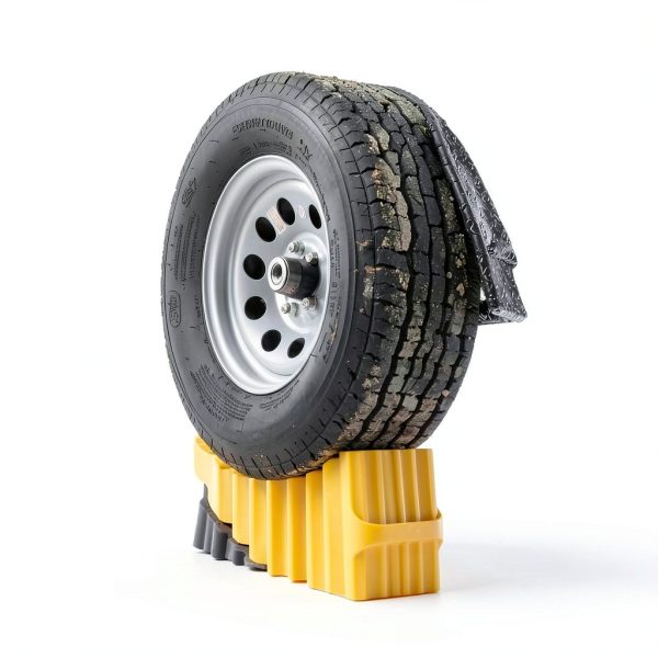 Camco Camper RV Curved Trailer Aid with Wheel Chock, Rubber Pad, 6.5"-4
