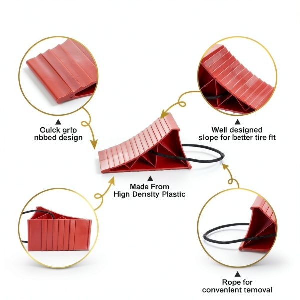 Wheel Chocks PAHTTO Heavy Duty 4‑Pack with Rope, Non‑Slip Plastic Red-2