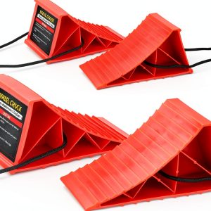 Wheel Chocks PAHTTO Heavy Duty 4‑Pack with Rope, Non‑Slip Plastic Red-0