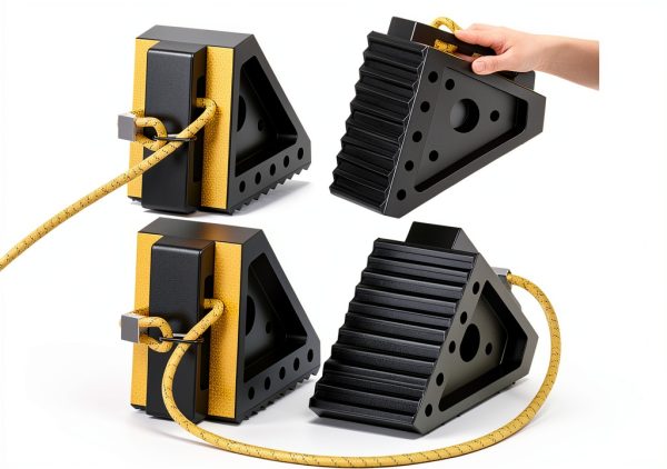 Heavy Duty Wheel Chocks 4 Pack by Profasion – Rubber with 39" Rope-0
