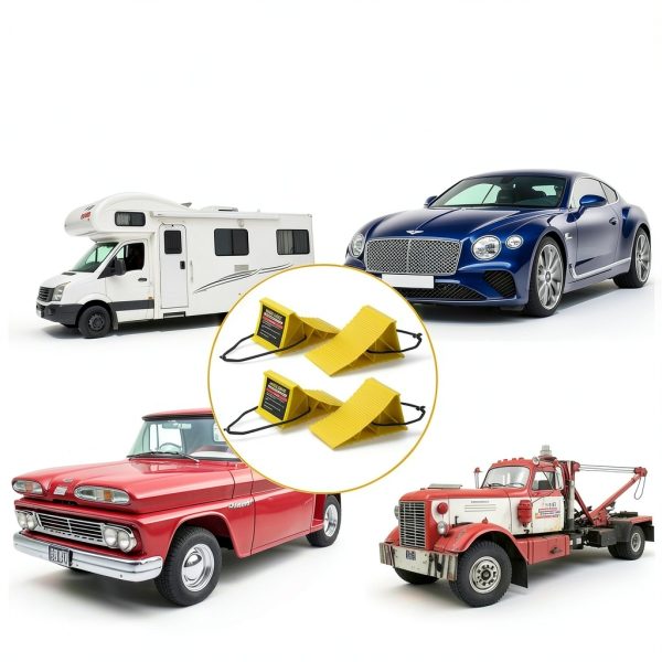 Wheel Chocks PAHTTO Heavy Duty Hard Plastic 4 Pack with Rope Yellow-6