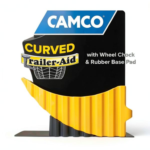 Camco Camper RV Curved Trailer Aid with Wheel Chock, Rubber Pad, 6.5"-1