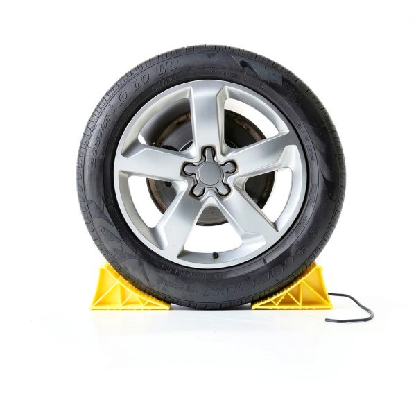 Wheel Chocks PAHTTO Heavy Duty Hard Plastic 4 Pack with Rope Yellow-3