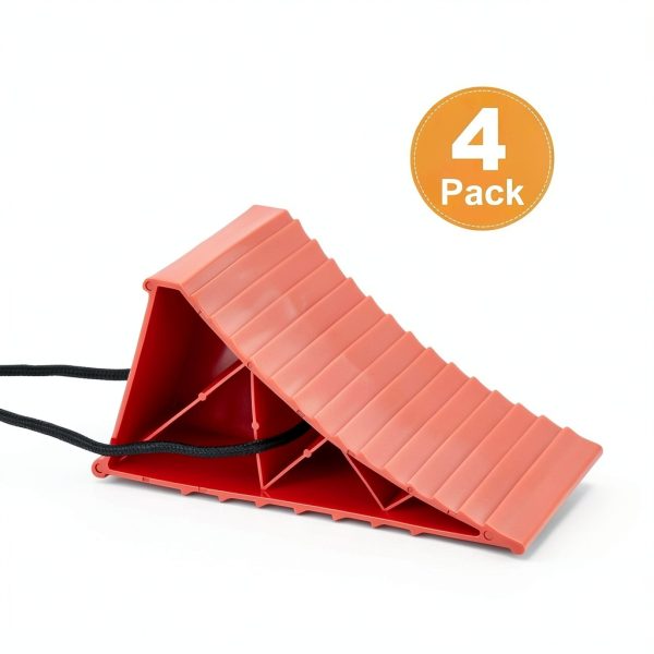 Wheel Chocks PAHTTO Heavy Duty 4‑Pack with Rope, Non‑Slip Plastic Red-1