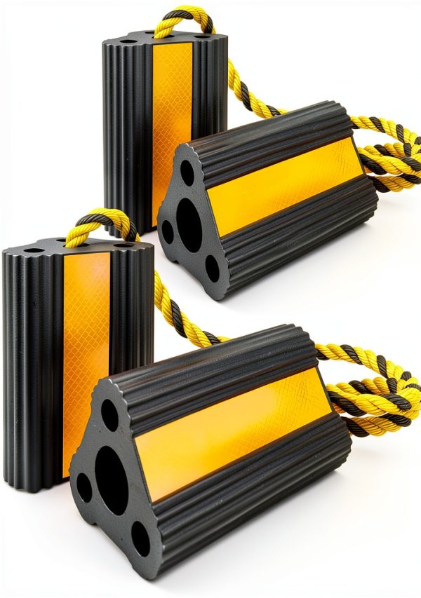 Wheel Chocks for RV Trailer Camper Truck Car, Versatile Heavy Duty Rubber Wheel Immobilizers & Chocks, Wheel Chocks Block with Rope and Reflective Strips [2 Pair 4 Pack]-0