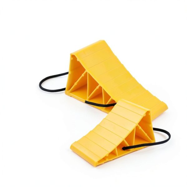 Camco Camper & RV Wheel Chock with Rope - Keeps Trailer in-Place to Safely Unhitch or Park - Compatible with Wheels Up to 26” in Diameter & Molded of Heavy-Duty Hard Plastic - 2-Pack - 44471-1