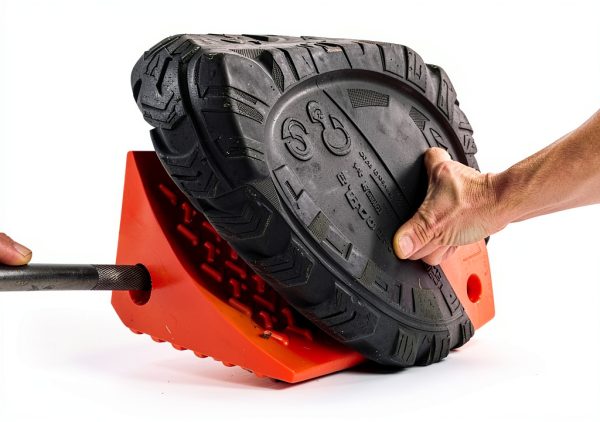 SECURITYMAN Heavy Duty Wheel Chocks (2 Pack) - Durable, Non-Slip, Solid Rubber Wheel Chocks for Boat Trailers, RV, Truck, Camper - Perfect on All Surfaces and in All Weather - Orange…-4