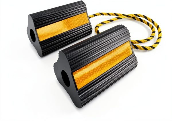 Wheel Chocks (2pair/4pack with Rope) for RV Trailer Camper Truck Car Aircraft, Versatile Heavy Duty Rubber Wheel Chocks Block with 3 Reflective Strips, Tire Wheel Immobilizers & Chocks-2