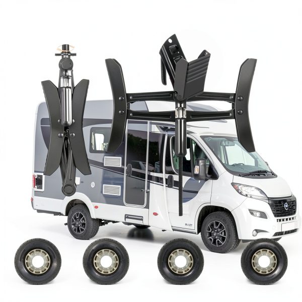MYPIN Camper Wheel Chock Stabilizer, 2 Sets for RV Travel Trailer, with 8 Reflective Strips, Heavy Duty X-Shaped RV Stabilizer Wheel Chock Anti-Move Tire Wheel Chock-1