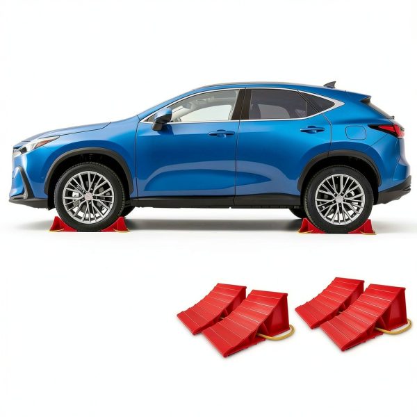 Wheel Chocks HOXWELL 2‑Pair Red Non‑Slip with Rope for RVs & Trucks-5