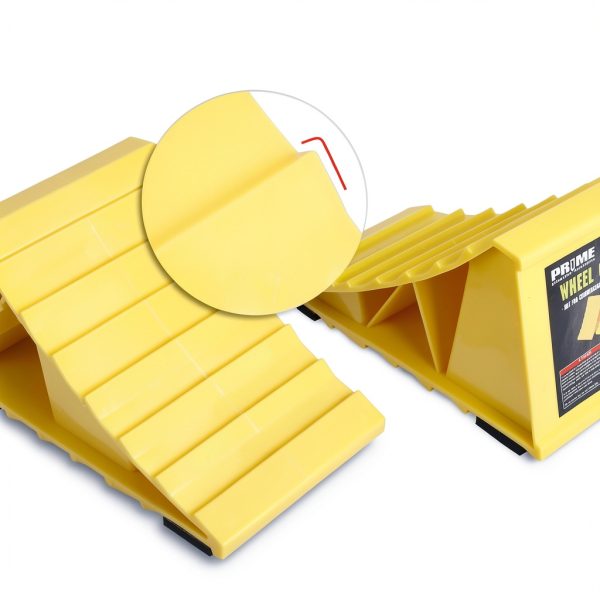 Wheel Chocks PR1ME Non‑Slip Base 2‑Pack Bright Yellow for RV & Trailer-2