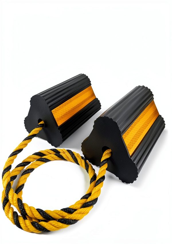 Wheel Chocks (2pair/4pack with Rope) for RV Trailer Camper Truck Car Aircraft, Versatile Heavy Duty Rubber Wheel Chocks Block with 3 Reflective Strips, Tire Wheel Immobilizers & Chocks-4