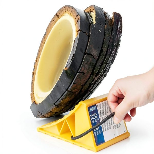 Camco Camper & RV Wheel Chock with Rope - Keeps Trailer in-Place to Safely Unhitch or Park - Compatible with Wheels Up to 26” in Diameter & Molded of Heavy-Duty Hard Plastic - 2-Pack - 44471-3