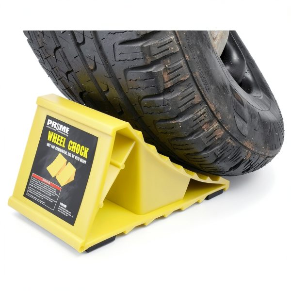 Wheel Chocks PR1ME Non‑Slip Base 2‑Pack Bright Yellow for RV & Trailer-5