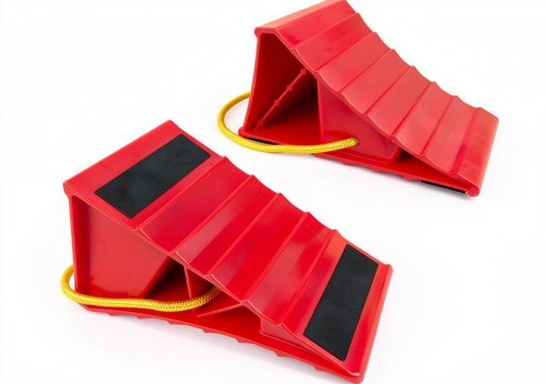 Wheel Chocks HOXWELL 2‑Pair Red Non‑Slip with Rope for RVs & Trucks-2