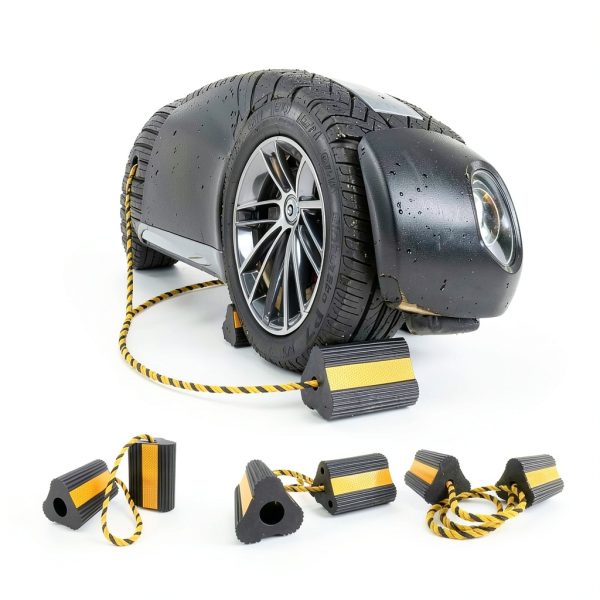 Wheel Chocks (2pair/4pack with Rope) for RV Trailer Camper Truck Car Aircraft, Versatile Heavy Duty Rubber Wheel Chocks Block with 3 Reflective Strips, Tire Wheel Immobilizers & Chocks-5