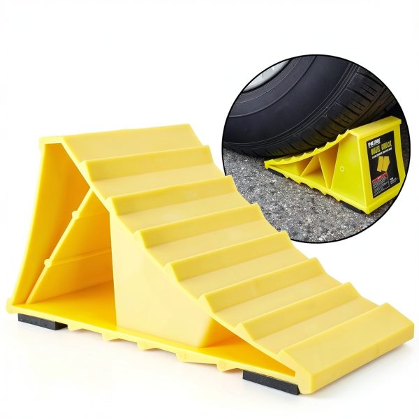 Wheel Chocks PR1ME Non‑Slip Base 2‑Pack Bright Yellow for RV & Trailer-4