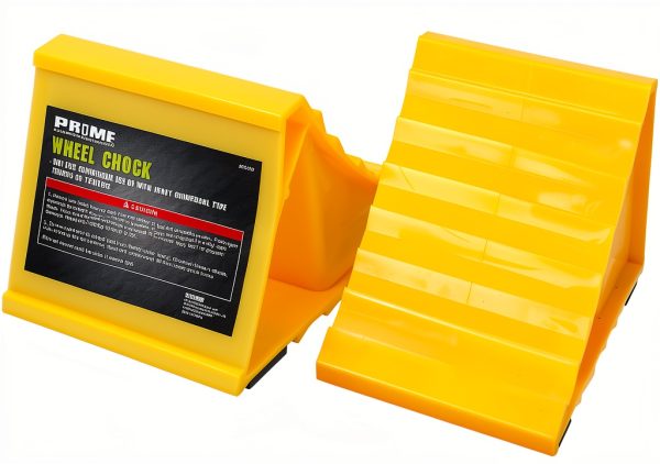 Wheel Chocks PR1ME Non‑Slip Base 2‑Pack Bright Yellow for RV & Trailer-0
