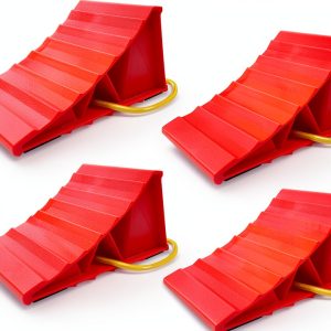 Wheel Chocks HOXWELL 2‑Pair Red Non‑Slip with Rope for RVs & Trucks-0