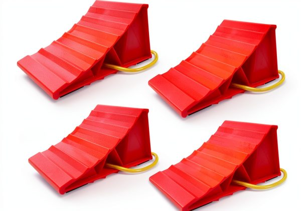 Wheel Chocks HOXWELL 2‑Pair Red Non‑Slip with Rope for RVs & Trucks-0