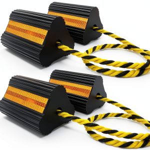 Wheel Chocks (2pair/4pack with Rope) for RV Trailer Camper Truck Car Aircraft, Versatile Heavy Duty Rubber Wheel Chocks Block with 3 Reflective Strips, Tire Wheel Immobilizers & Chocks-0