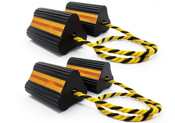 Wheel Chocks (2pair/4pack with Rope) for RV Trailer Camper Truck Car Aircraft, Versatile Heavy Duty Rubber Wheel Chocks Block with 3 Reflective Strips, Tire Wheel Immobilizers & Chocks-0